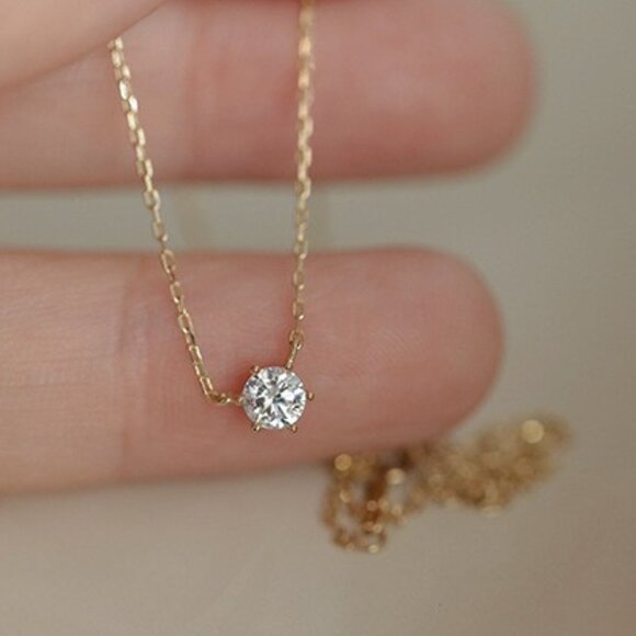 S925 silver plated 14K gold necklace with single diamond clavicle necklace for w - Picture 1 of 4